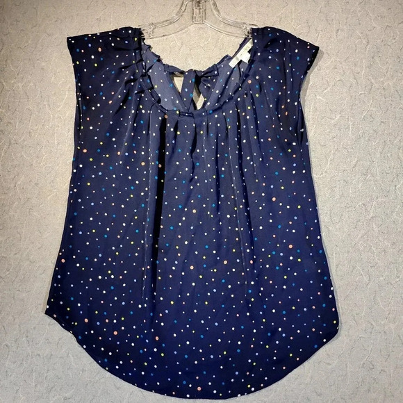 LC Lauren Conrad Tops - LC Lauren Conrad Navy & Polka Dot Sleeveless Pleated Neckline Blouse Size Medium